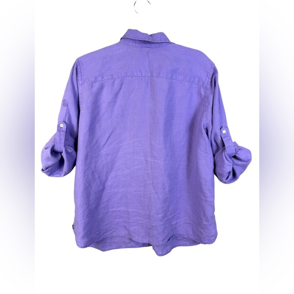 Ralph Lauren womens periwinkle linen button up shirt 1X - Picture 2 of 8
